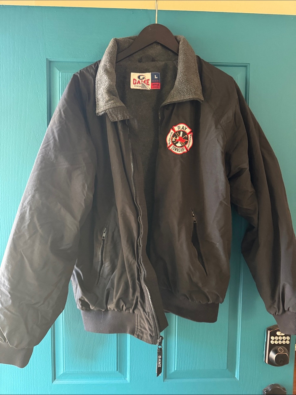 Real Fire Department Black Bomber Jacket with Embroidered Patch